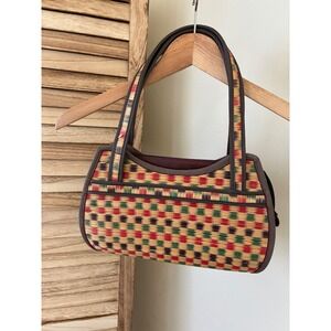 Tan Chau Long II Woven Vintage Straw Handbag Multi Color Checkered Shoulder Bag